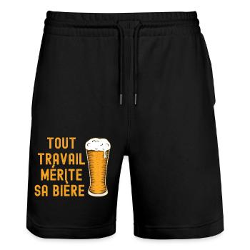 Tout travail mérite sa mère - Short de jogging bio TRAINER Stanley/Stella unisexe - noir - Devant - Nik (191cm) & Marisol (170cm)