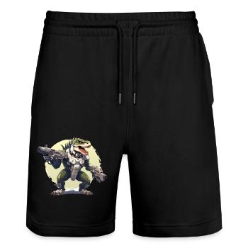 Space Dinosaur - Stanley/Stella Trainer Unisex Organic Jogging Shorts - black - Front - Nik (191cm) & Marisol (170cm)