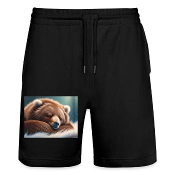 Animaux mignons en hibernation – ours brun - Short de jogging bio TRAINER Stanley/Stella unisexe - noir - Devant - Nik (191cm) & Marisol (170cm)