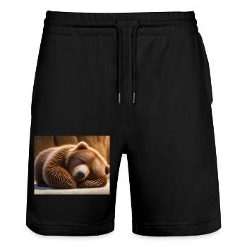 Animaux mignons en hibernation – ours brun - Short de jogging bio TRAINER Stanley/Stella unisexe - noir - Devant - Nik (191cm) & Marisol (170cm)