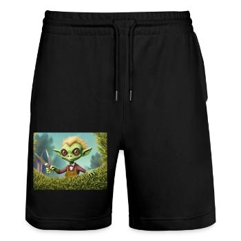 niedliche kleine grüne retro vintage alien detektiv - Stanley/Stella Unisex Bio Joggingshorts Trainer  - Schwarz - Vorne - Nik (191cm) & Marisol (170cm)