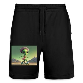 niedliche kleine grüne retro vintage alien jeden tag - Stanley/Stella Unisex Bio Joggingshorts Trainer  - Schwarz - Vorne - Nik (191cm) & Marisol (170cm)