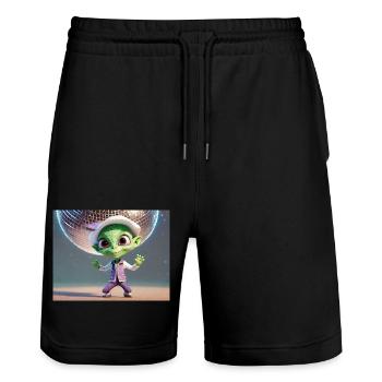alien danse lors d’une fête sous une boule disco - Short de jogging bio TRAINER Stanley/Stella unisexe - noir - Devant - Nik (191cm) & Marisol (170cm)