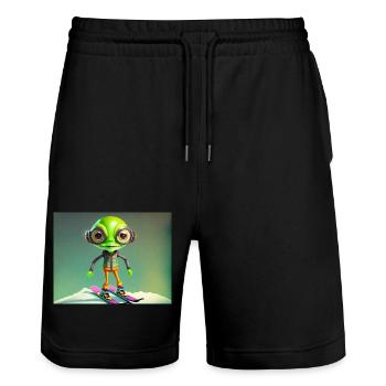 niedliches kleines grünes Retro-Vintage-Alien fährt Ski - Stanley/Stella Unisex Bio Joggingshorts Trainer  - Schwarz - Vorne - Nik (191cm) & Marisol (170cm)