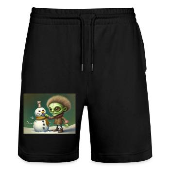 Vintage-Alien baut einen Schneemann - Stanley/Stella Unisex Bio Joggingshorts Trainer  - Schwarz - Vorne - Nik (191cm) & Marisol (170cm)