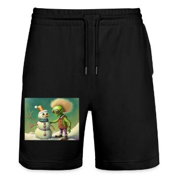 Alien baut einen Schneemann - Stanley/Stella Unisex Bio Joggingshorts Trainer  - Schwarz - Vorne - Nik (191cm) & Marisol (170cm)
