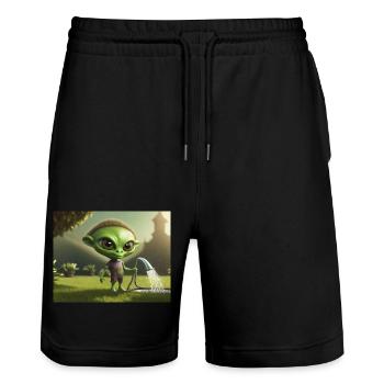 niedliche kleine grüne retro vintage alien jeden tag - Stanley/Stella Unisex Bio Joggingshorts Trainer  - Schwarz - Vorne - Nik (191cm) & Marisol (170cm)