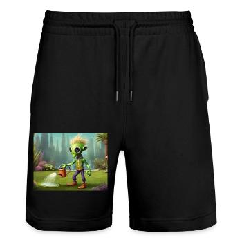 niedliche kleine grüne retro vintage alien jeden tag - Stanley/Stella Unisex Bio Joggingshorts Trainer  - Schwarz - Vorne - Nik (191cm) & Marisol (170cm)