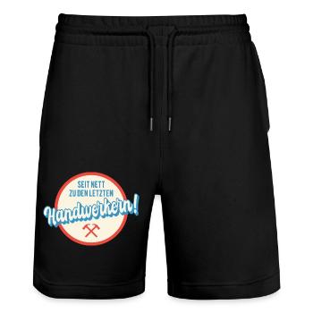 Seit nett zu den letzten Handwerkern Humor Sprüche - Stanley/Stella Unisex Bio Joggingshorts Trainer  - Schwarz - Vorne - Nik (191cm) & Marisol (170cm)