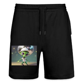 niedliche kleine grüne retro vintage alien jeden tag - Stanley/Stella Unisex Bio Joggingshorts Trainer  - Schwarz - Vorne - Nik (191cm) & Marisol (170cm)