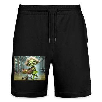 niedliche kleine grüne retro vintage alien jeden tag - Stanley/Stella Unisex Bio Joggingshorts Trainer  - Schwarz - Vorne - Nik (191cm) & Marisol (170cm)