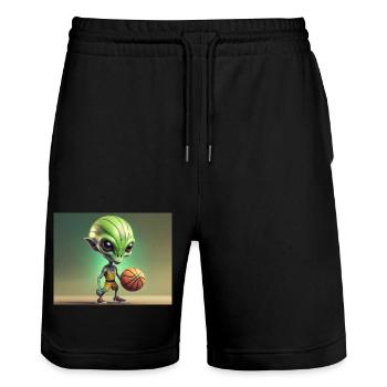 niedliche kleine grüne retro vintage alien basketball - Stanley/Stella Unisex Bio Joggingshorts Trainer  - Schwarz - Vorne - Nik (191cm) & Marisol (170cm)