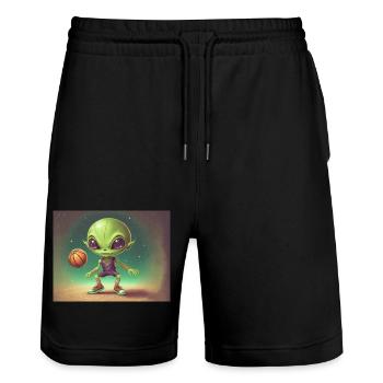 niedliches kleines grünes retro vintage alien basketball - Stanley/Stella Unisex Bio Joggingshorts Trainer  - Schwarz - Vorne - Nik (191cm) & Marisol (170cm)