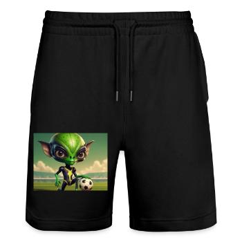 cute little green retro vintage alien everyday - Stanley/Stella Trainer Unisex Organic Jogging Shorts - black - Front - Nik (191cm) & Marisol (170cm)