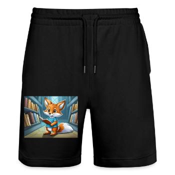 Niedlicher kleiner Teufel Fuchs Alltag – liest - Stanley/Stella Unisex Bio Joggingshorts Trainer  - Schwarz - Vorne - Nik (191cm) & Marisol (170cm)