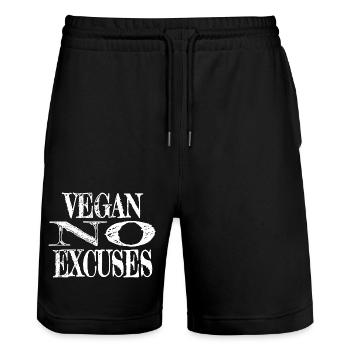 Joke Earth Bday Happy Gift Vegan Meal Vegan - Stanley/Stella Trainer Unisex Organic Jogging Shorts - black - Front - Nik (191cm) & Marisol (170cm)