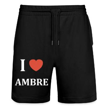 I love Ambre - Short de jogging bio TRAINER Stanley/Stella unisexe - noir - Devant - Nik (191cm) & Marisol (170cm)