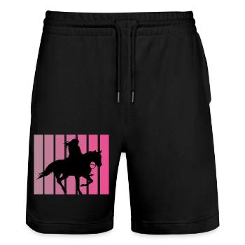 Retro Pferde Design - Stanley/Stella Unisex Bio Joggingshorts Trainer  - Schwarz - Vorne - Nik (191cm) & Marisol (170cm)