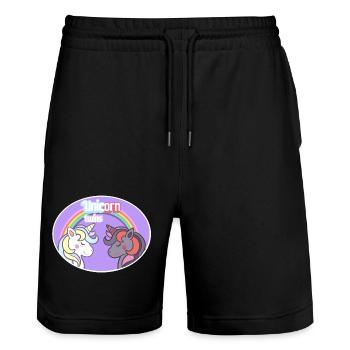 Unicorn Twins - Stanley/Stella Trainer Unisex Organic Jogging Shorts - black - Front - Nik (191cm) & Marisol (170cm)