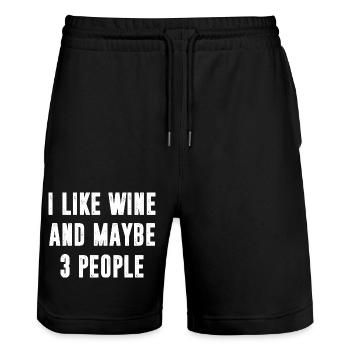 I Like Wine And Maybe 3 People Funny Sayings - Stanley/Stella Trainer Unisex Organic Jogging Shorts - black - Front - Nik (191cm) & Marisol (170cm)