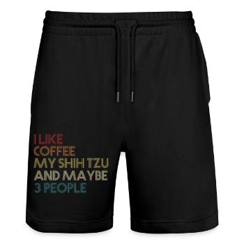 Shih Tzu Dog Owner Coffee Lovers Funny Vintage - Stanley/Stella Trainer Unisex Organic Jogging Shorts - black - Front - Nik (191cm) & Marisol (170cm)