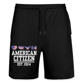 Citoyen américain Est 2024 Drapeau américain naturalisé - Short de jogging bio TRAINER Stanley/Stella unisexe - noir - Devant - Nik (191cm) & Marisol (170cm)