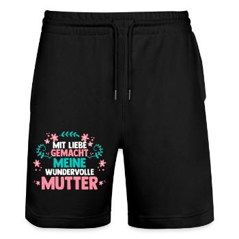 Mutter Mama - Stanley/Stella Unisex Bio Joggingshorts Trainer  - Schwarz - Vorne - Nik (191cm) & Marisol (170cm)