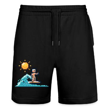 Pixel-Surfer - Stanley/Stella Unisex Bio Joggingshorts Trainer  - Schwarz - Vorne - Nik (191cm) & Marisol (170cm)