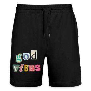 "God Vibes T-Shirt - Positive gifts Designs” - Stanley/Stella Trainer Unisex Organic Jogging Shorts - black - Front - Nik (191cm) & Marisol (170cm)