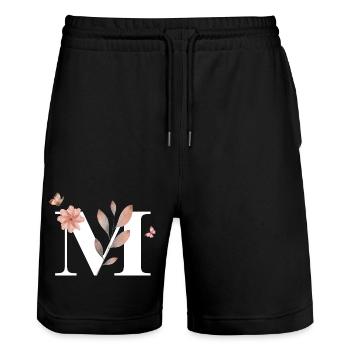 Letter M Wildflowers Watercolors - Stanley/Stella Trainer Unisex Organic Jogging Shorts - black - Front - Nik (191cm) & Marisol (170cm)