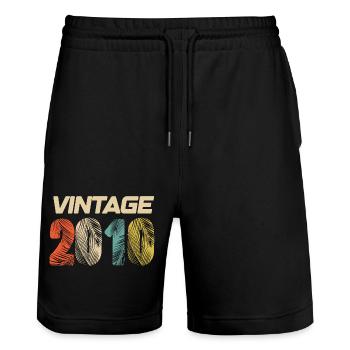 Jahrgang 2010 Retro - Bestseller - Stanley/Stella Unisex Bio Joggingshorts Trainer  - Schwarz - Vorne - Nik (191cm) & Marisol (170cm)