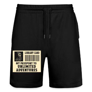 Bibliotheksausweis Mein Pass Zu Unbegrenzten - Stanley/Stella Unisex Bio Joggingshorts Trainer  - Schwarz - Vorne - Nik (191cm) & Marisol (170cm)