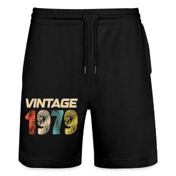 Vintage 1979 Retro - Bestseller - Stanley/Stella Unisex Bio Joggingshorts Trainer  - Schwarz - Vorne - Nik (191cm) & Marisol (170cm)