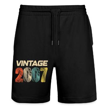 Jahrgang 2007 Retro - Bestseller - Stanley/Stella Unisex Bio Joggingshorts Trainer  - Schwarz - Vorne - Nik (191cm) & Marisol (170cm)