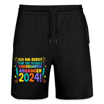 10th Grade School Child Back to School Kindergarten Kita - Stanley/Stella Trainer Unisex Organic Jogging Shorts - black - Front - Nik (191cm) & Marisol (170cm)