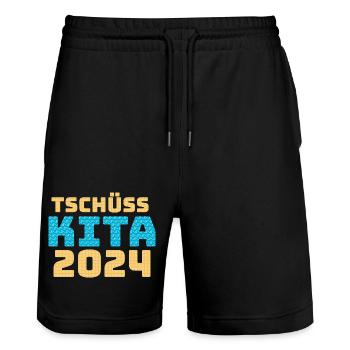 Tschüss Kita 2024 - Stanley/Stella Unisex Bio Joggingshorts Trainer  - Schwarz - Vorne - Nik (191cm) & Marisol (170cm)