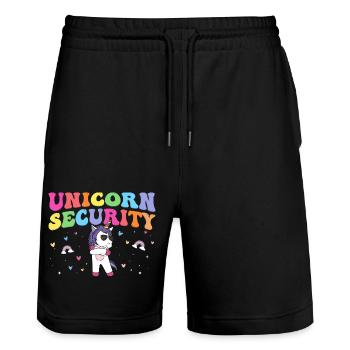 Unicorn Security Costume to protect Mom Sister - Stanley/Stella Trainer Unisex Organic Jogging Shorts - black - Front - Nik (191cm) & Marisol (170cm)