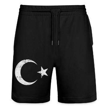 Türkei Halbmond - Stanley/Stella Unisex Bio Joggingshorts Trainer  - Schwarz - Vorne - Nik (191cm) & Marisol (170cm)