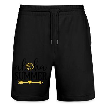 aloha summer - Stanley/Stella Trainer Unisex Organic Jogging Shorts - black - Front - Nik (191cm) & Marisol (170cm)