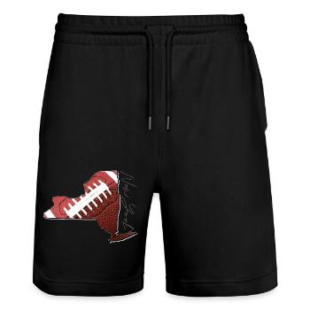 New York (United States) | real football | Map Scpt - Stanley/Stella Trainer Unisex Organic Jogging Shorts - black - Front - Nik (191cm) & Marisol (170cm)