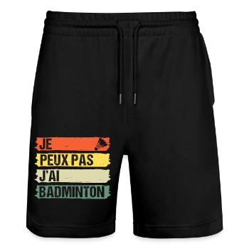 Je peux pas j' ai badminton cadeau badiste vintage - Short de jogging bio TRAINER Stanley/Stella unisexe - noir - Devant - Nik (191cm) & Marisol (170cm)