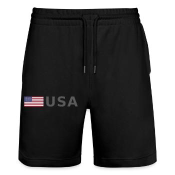 ÉQUIPE États-Unis Drapeau américain devant la police de caractères - Short de jogging bio TRAINER Stanley/Stella unisexe - noir - Devant - Nik (191cm) & Marisol (170cm)