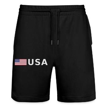 ÉQUIPE États-Unis Drapeau américain devant la police de caractères - Short de jogging bio TRAINER Stanley/Stella unisexe - noir - Devant - Nik (191cm) & Marisol (170cm)