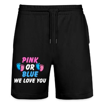 Pink or blue, gender reveal unisex t-shirt - Stanley/Stella Trainer Unisex Organic Jogging Shorts - black - Front - Nik (191cm) & Marisol (170cm)