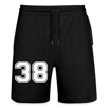 Nummer 38 - Stanley/Stella Unisex Bio Joggingshorts Trainer  - Schwarz - Vorne - Nik (191cm) & Marisol (170cm)
