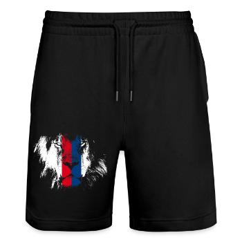Lion of Lyon. France - Stanley/Stella Trainer Unisex Organic Jogging Shorts - black - Front - Nik (191cm) & Marisol (170cm)