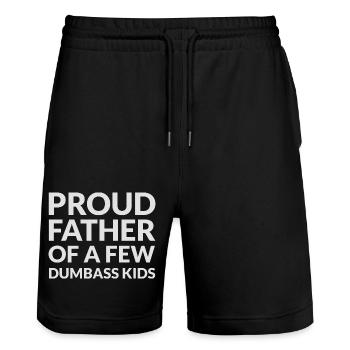 PROUD FATHER OF A FEW DUMBASS KIDS - STOLZER VATER - Stanley/Stella Unisex Bio Joggingshorts Trainer  - Schwarz - Vorne - Nik (191cm) & Marisol (170cm)
