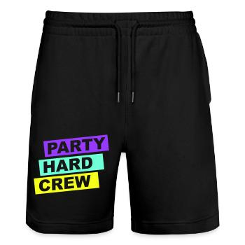 Party Hard Crew Mitglied Team Club Freunde Feiern - Stanley/Stella Unisex Bio Joggingshorts Trainer  - Schwarz - Vorne - Nik (191cm) & Marisol (170cm)