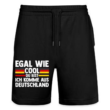 German German Germany - Stanley/Stella Trainer Unisex Organic Jogging Shorts - black - Front - Nik (191cm) & Marisol (170cm)