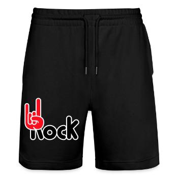 Heavy Metal Hard Rock Music Horns Hand Gesture Logo - Stanley/Stella Trainer Unisex Organic Jogging Shorts - black - Front - Nik (191cm) & Marisol (170cm)